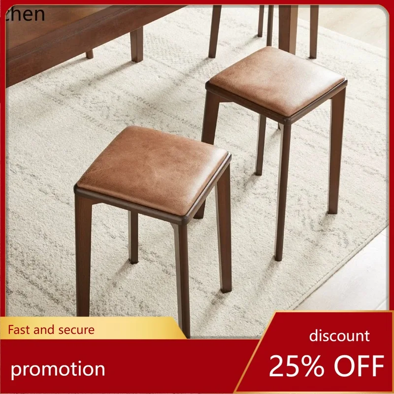 YFY Soft Cushion Comfortable Stool Home Stackable Small Stool  Style Simple Modern Solid Wood Dining Table Round Chair