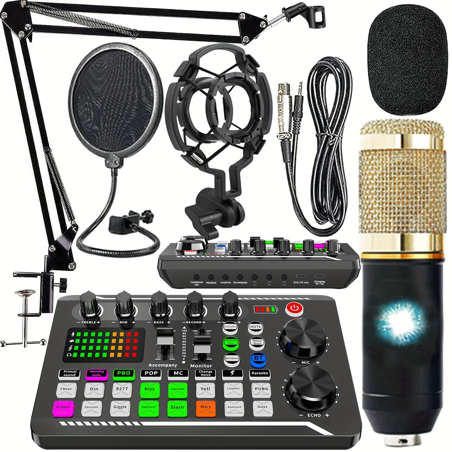 Suite de equipos de podcast, interfaz de audio todo en uno con micrófono de condensador de estudio, ideal para podcasting