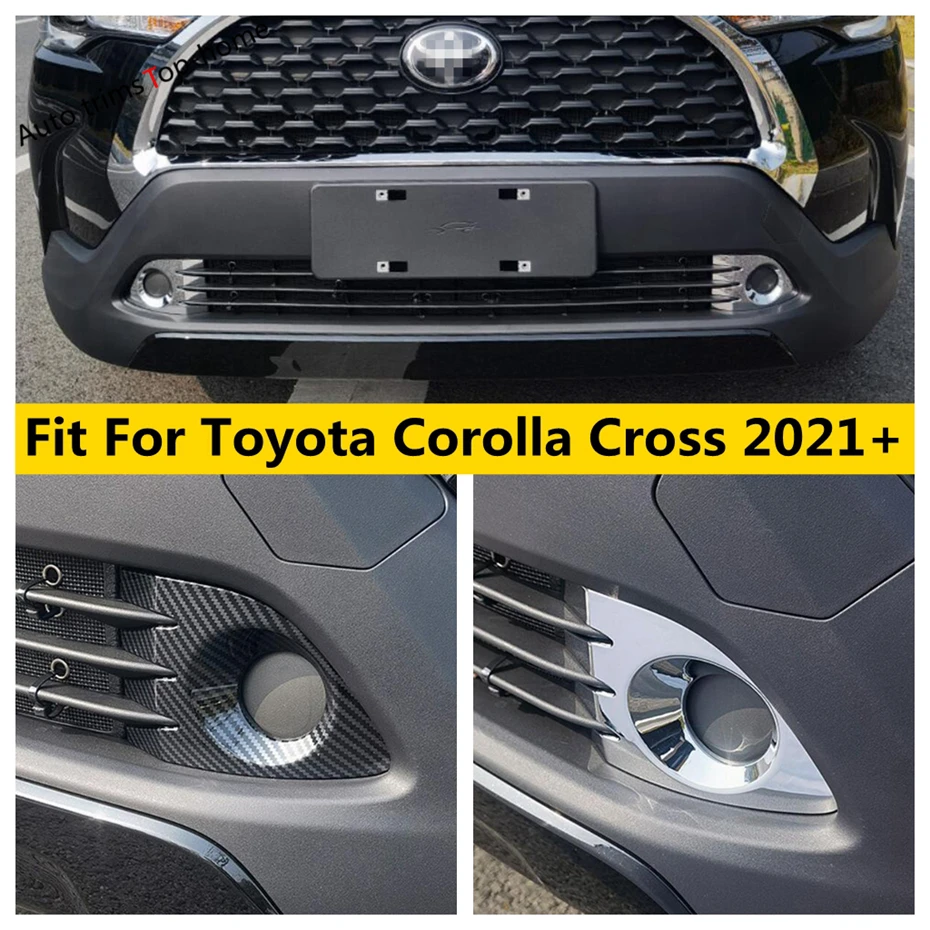 ABS Chrome Carbon Fiber Front Head Fog Light Lamp Decor Frame Cover Trim For Toyota Corolla Cross 2021 - 2024 Car Accessories