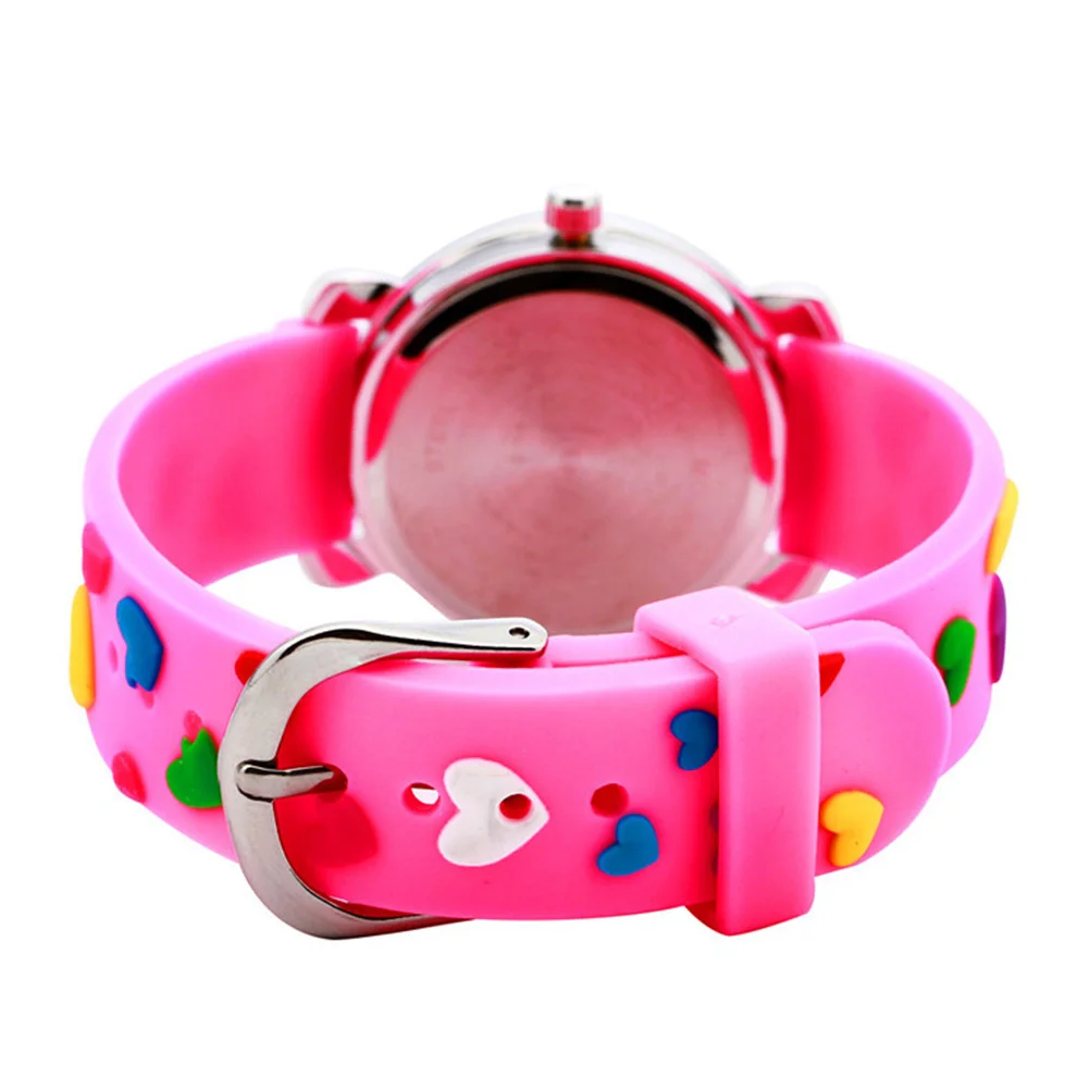 1Pcs -Friendly Watch Pink Cartoon Love Heart Pattern Strap Durable Children Quartz Wristwatch Birthday Gift