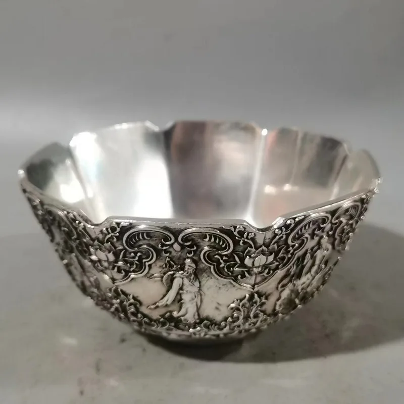Antique Bronzeware Collection: Qing Dynasty Qianlong Era Gilt Silver Embossed Eight Immortals , Bronze Bowl, Home Decorative