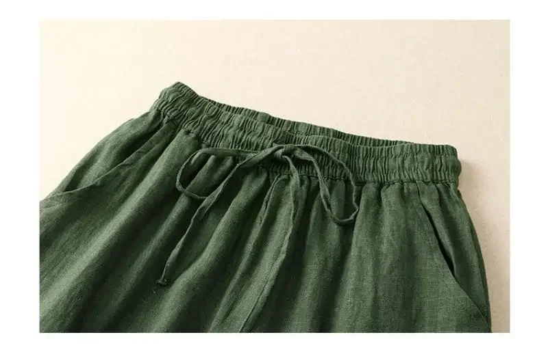 Cotton LinenCasual Solid Lace Up Elastic High Waist Loose Wide Leg Women's Pants Ankle-Length Pants For Women Clothing Fashion