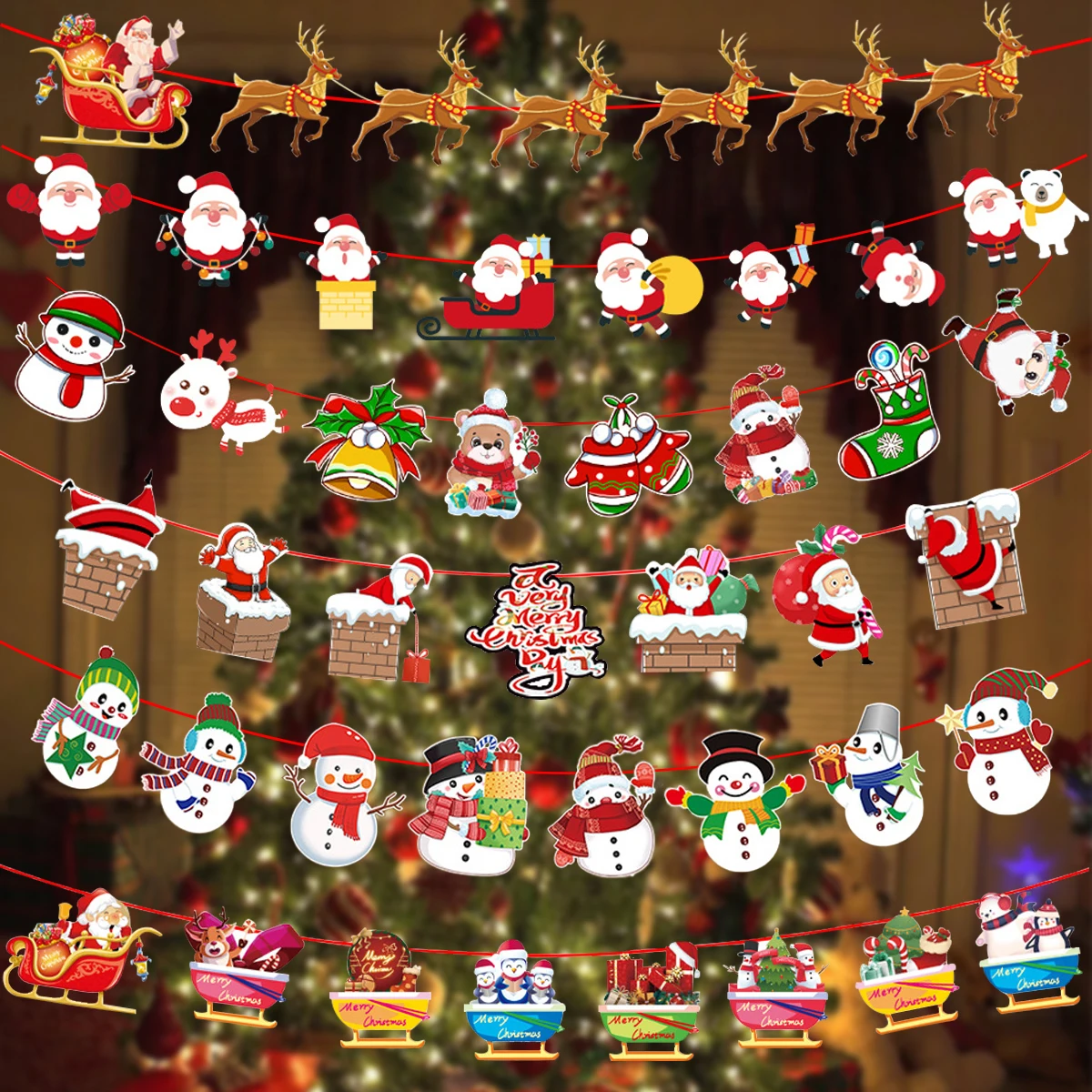 Guirnalda de banderines para decoración navideña, cartel de Feliz Navidad, Papá Noel, muñeco de nieve, alce, Festival, 2024, 2025