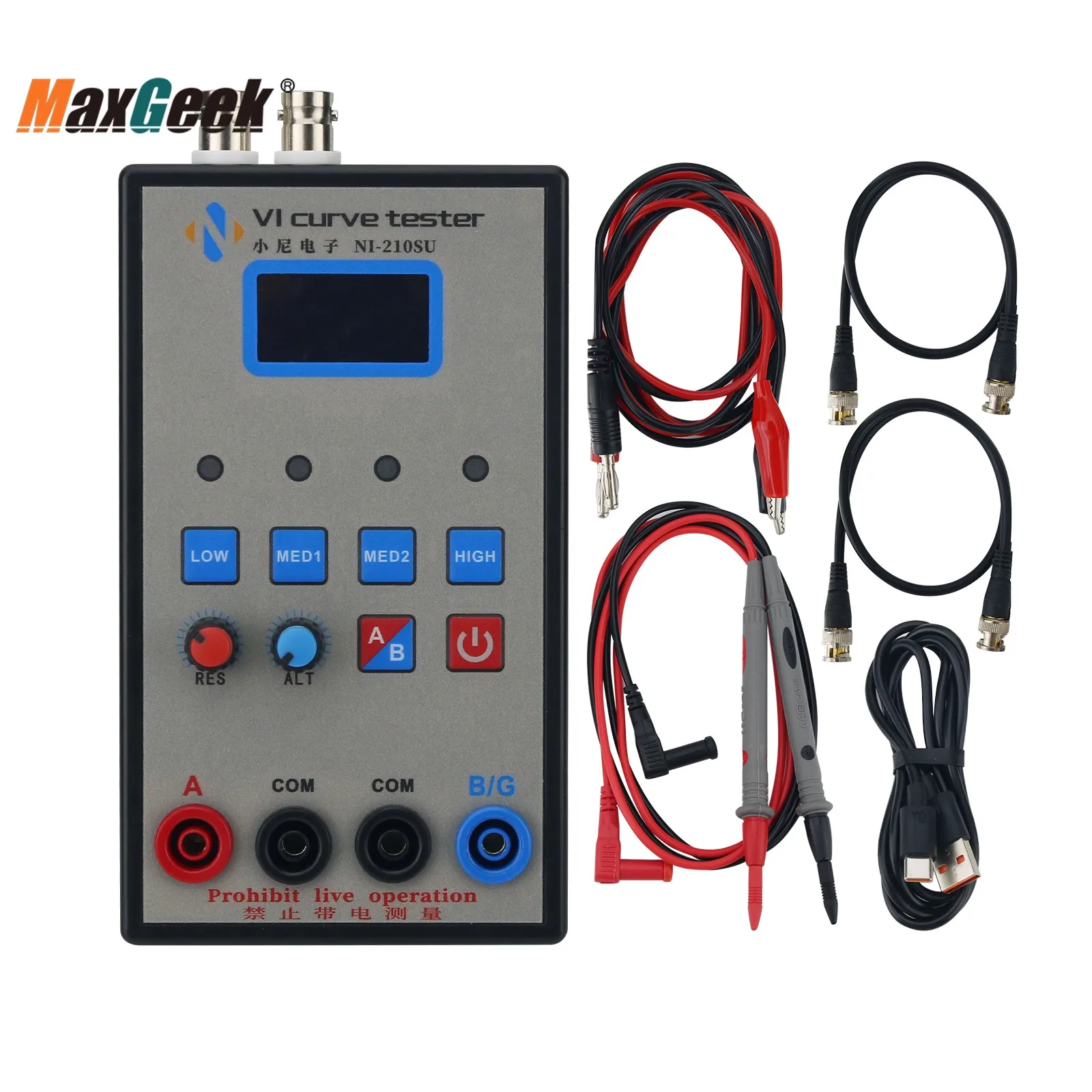 

Maxgeek NI210SU Dual Channel Display VI Curve Tester Integrated OLED Screen with Built-in Lithium Battery