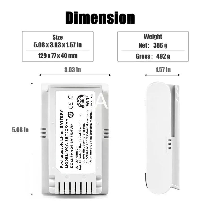 Bateria de aspirador de pó DJ96-00221A, VCA-SBT90, VCA-SBT90E para Samsung Jet 75, Jet 90, Jet75, Jet90, VS70, VS9000, VS20T7532T1
