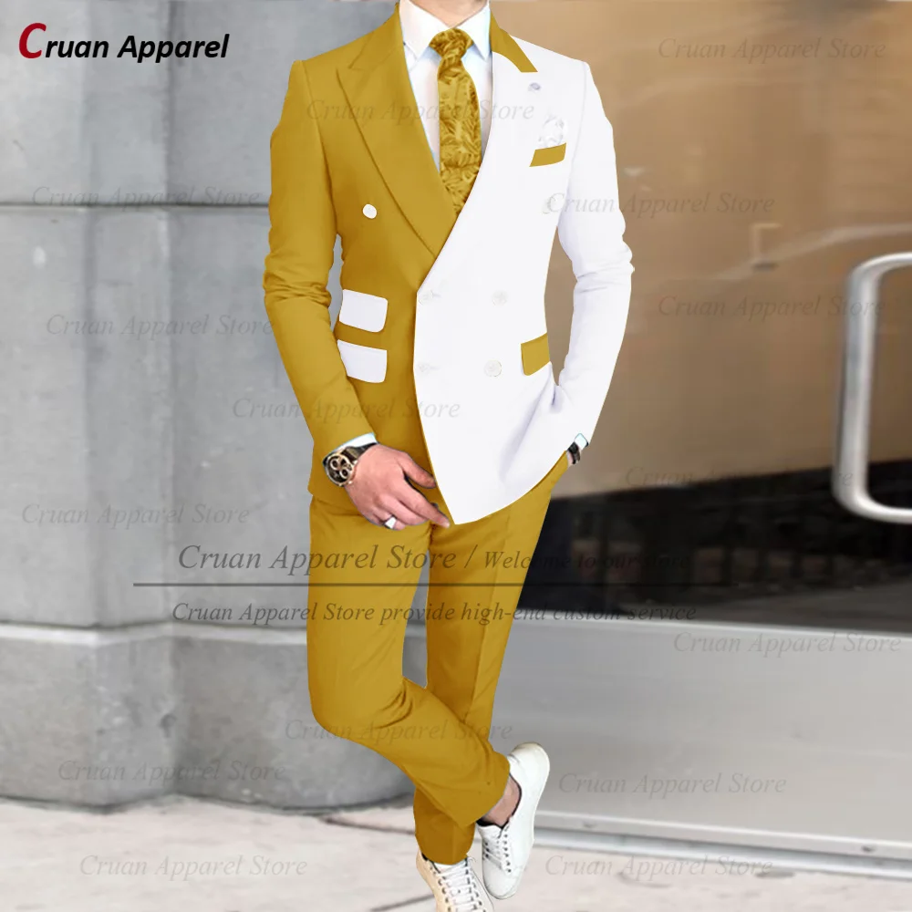 Fashion Red White Splicing Suit For Male Homecoming Formal Blazer Pants 2 Pieces Wedding Banquet Groom Luxury Formal Outfits