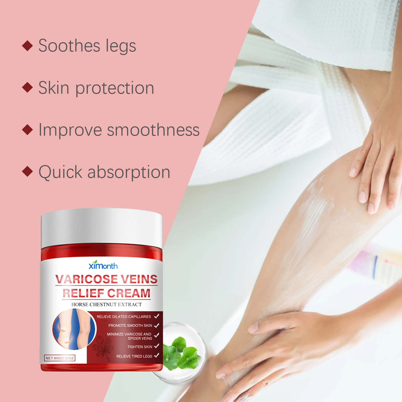 Varicose Veins Relief Cream Relieve Tired Legs, Minimize Spider Veins & Capillary Dilation, Smooth Skin Body Massage Cream - view 6