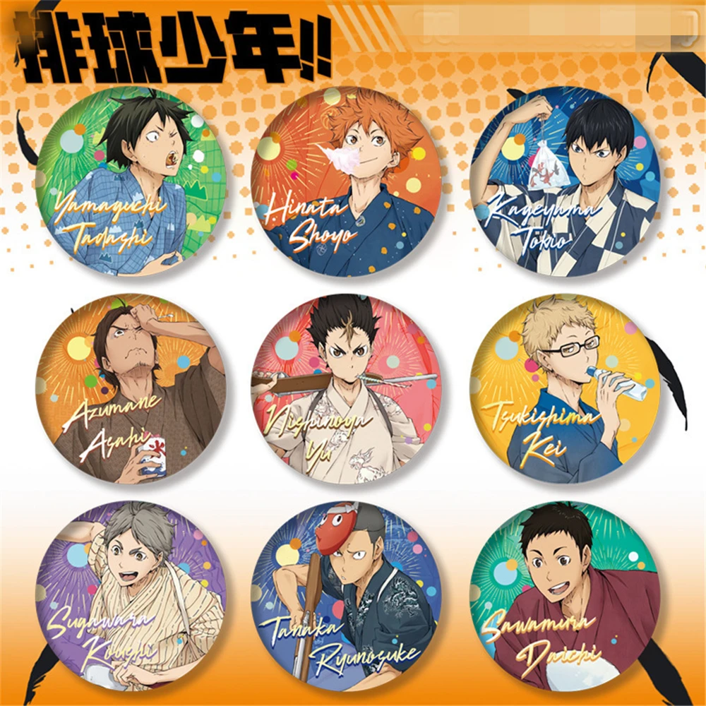 58mm Anime Haikyuu!! Hinata Shoyo Yu Nishinoya Korai Hoshiumi Cosplay Costume Badge Pin SPTE Tinplate Brooch Accessories