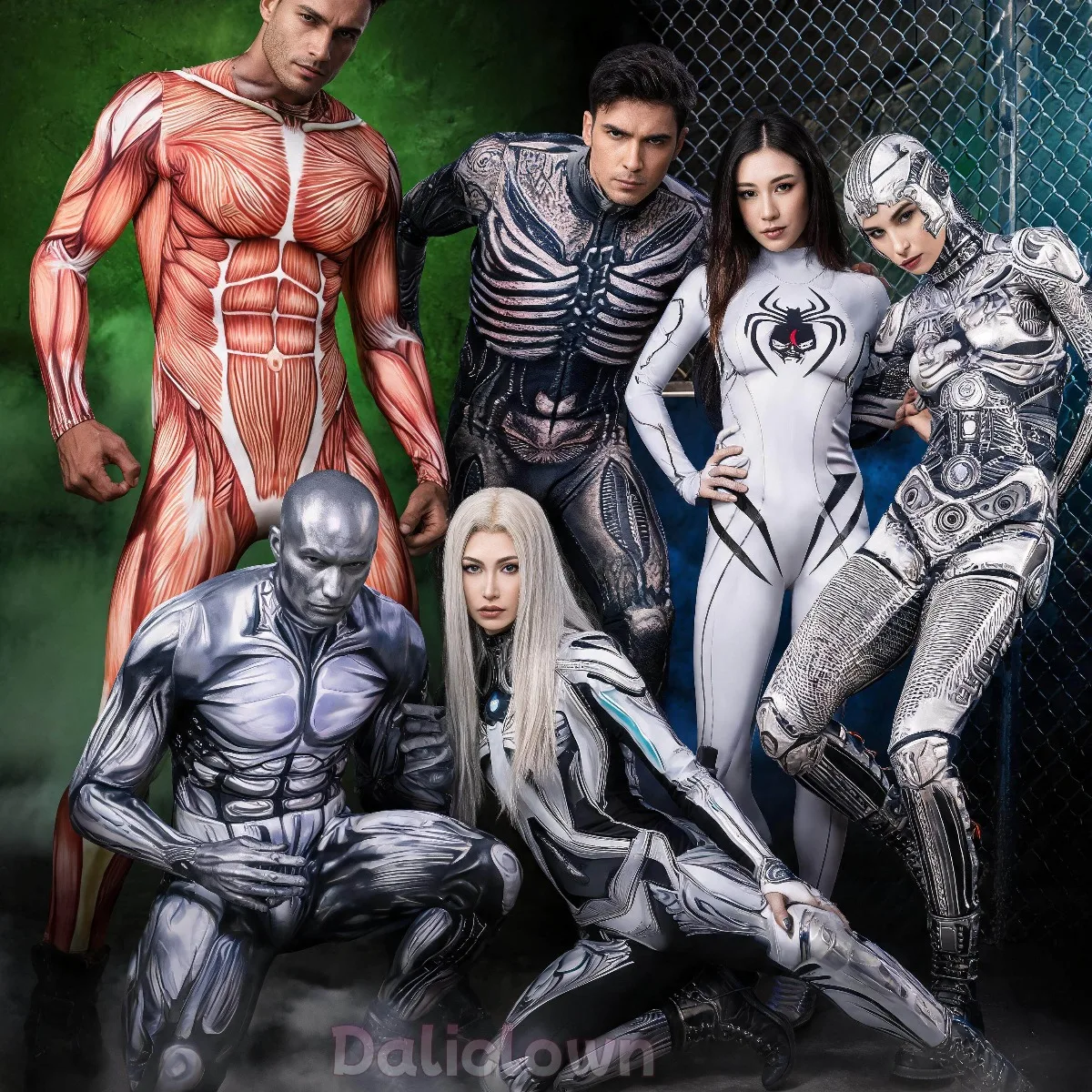 Halloween Cosplay Kostüm Muskel-Skelett-Print Jumpsuit Damen Herren Zentai Anzug Weihnachtsparty Kleidung Attack Colossal Tian Bodysuit