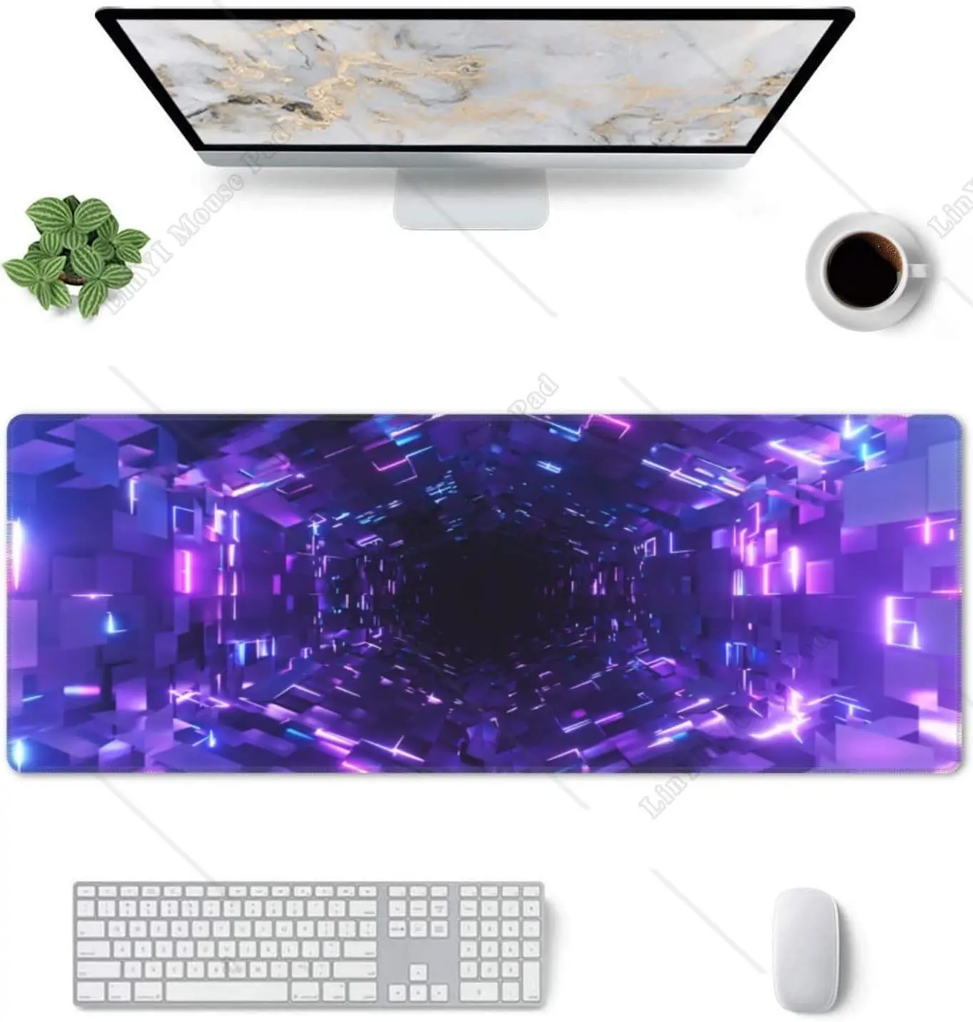 Fantasy Purple Colorful 3D Time Tunnel Gaming Mouse Pad XL Large Mouse Pad with Non Slip Rubber Base for Home 11.8 X 31.5 Inch