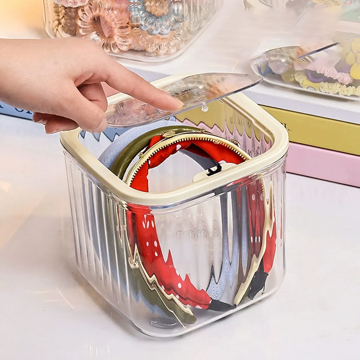 1pc Hair Accessory Storage Box, Desktop Press On Jewelry Box, with Lid, Girls' Rubber Band Headband Hair Clip Organizing Box gallery 2