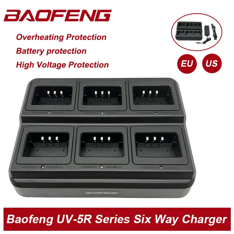 Baofeng UV-5R Series Six Way Charger Multi Unit Two Way Radio Charger For Baofeng UV-5R UV-5RE UV-5RA Walkie Talkie and Battery