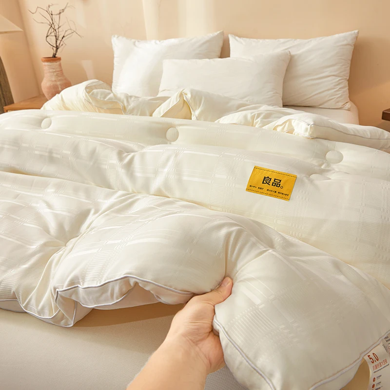 Edredón de cama doble de alta calidad para otoño e invierno, edredón acolchado grueso y cálido de tamaño Queen, núcleo de edredón suave y esponjoso de fibra de soja
