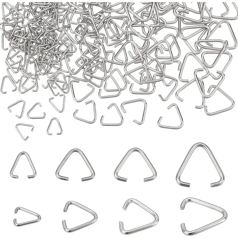 

560pcs Iron Open Jump Rings Bails 4 Sizes Triangle Open Jump Rings Silver Pinch Bails Hanger Connectors Pendant Buckle for Tree