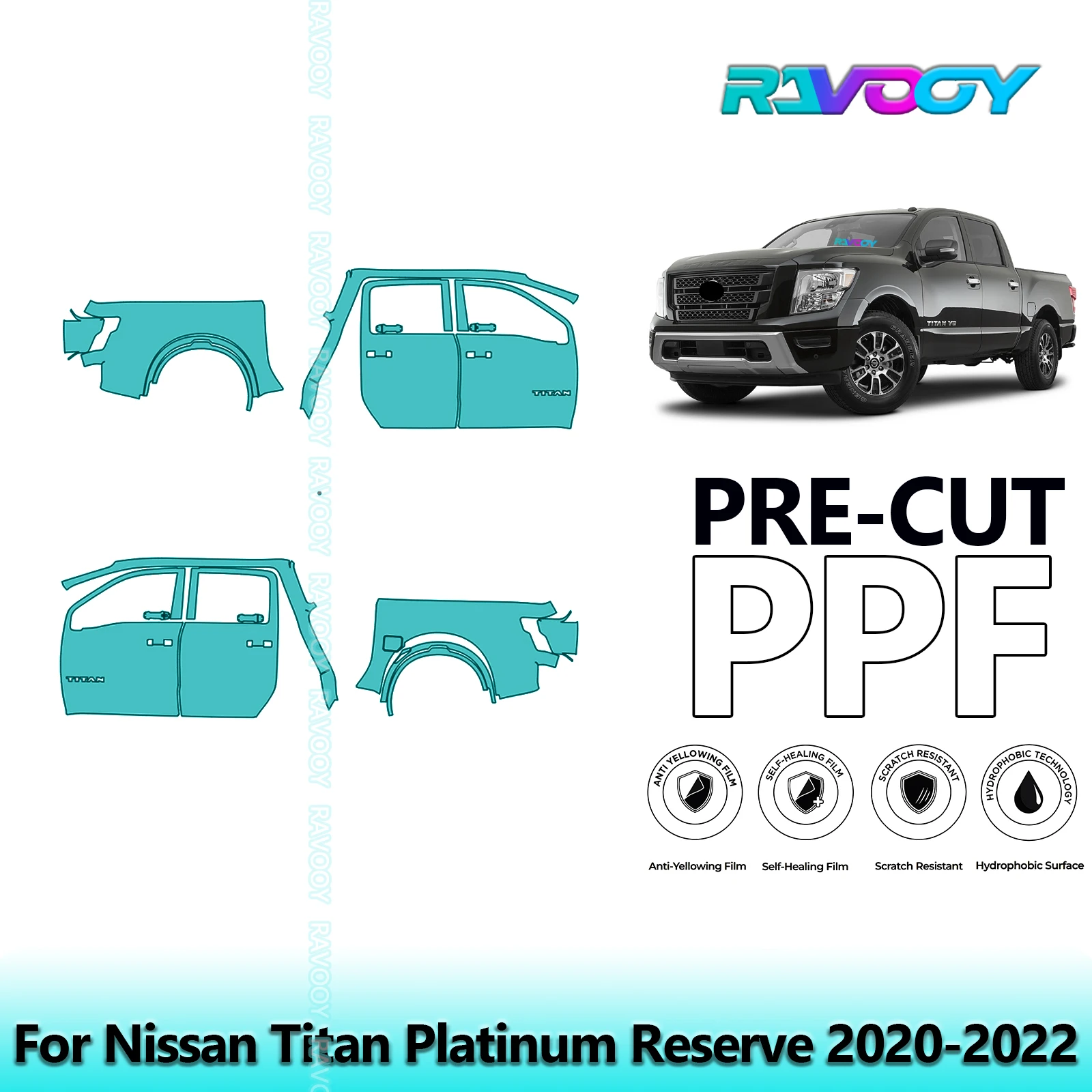 

For Nissan Titan Platinum Reserve 2020-2022 8.5mil Clear Matte Pre-Cut PPF Door & A/B Pillar Kit TPU Paint Protection Film Set