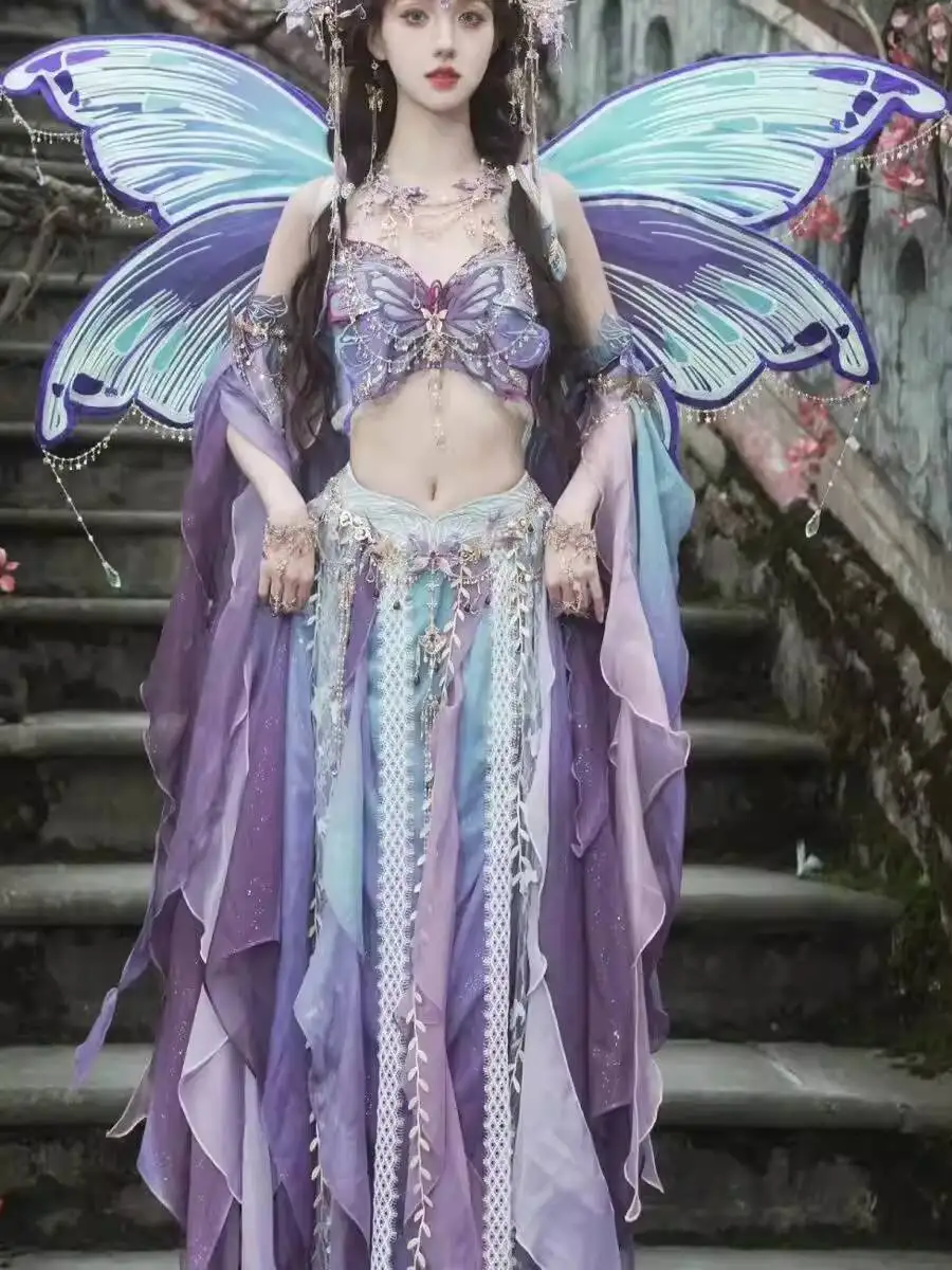 Exotic Female Western Style Clothing Embroidery Travel Photography Butterfly Theme Outfit