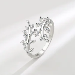 925 Silver Open Leaf Rings for Women Cubic Zirconia Personalized Unique Wedding Engagement Anniversary Statement Band
