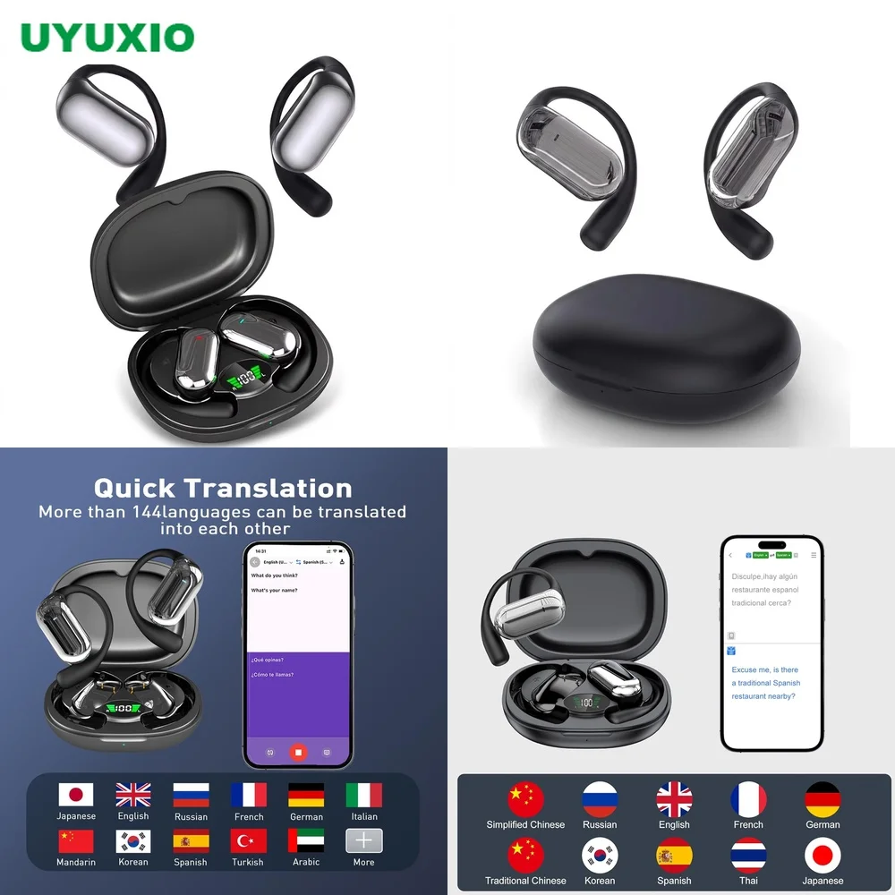 Language Translator Device OWS 4 Modes 144 Languages Real-Time Translation BT 5.4 OWS Earbuds No Subscription Open-Ear Pro