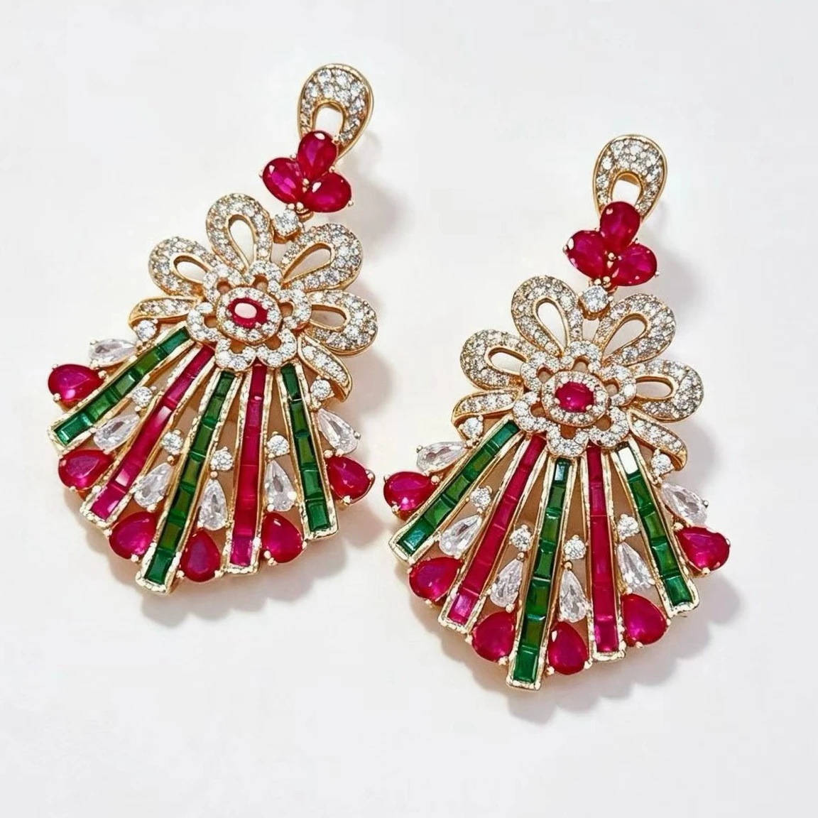 KQDANCE High Craft New Luxury 925 Sterling Silver Lab Emerald Ruby Red Colored Gemstone Geometric Drop Earrings Fine Jewelry