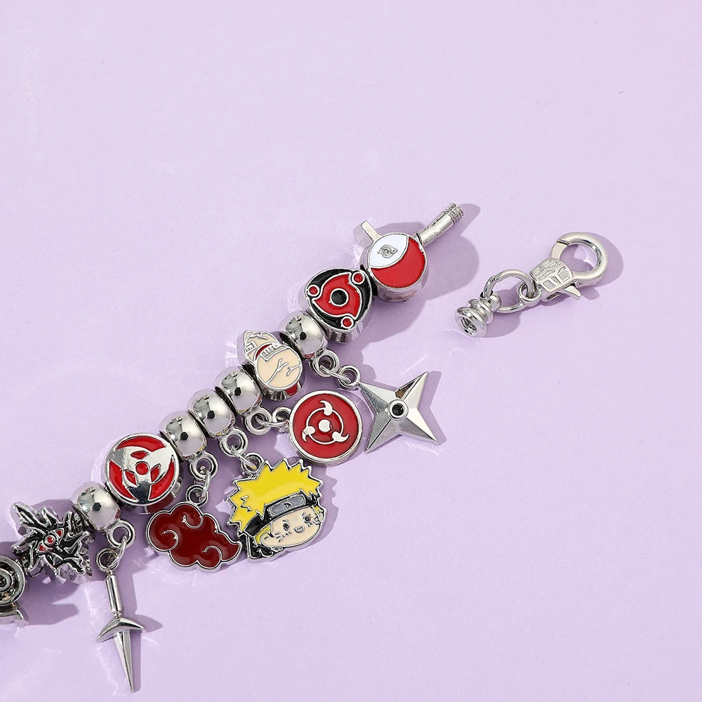 DIY Ninja Theme Charm Bracelet Silver Snake Chain Enamel Red Cloud Pendant Anime Jewelry Collectible Fans Gift