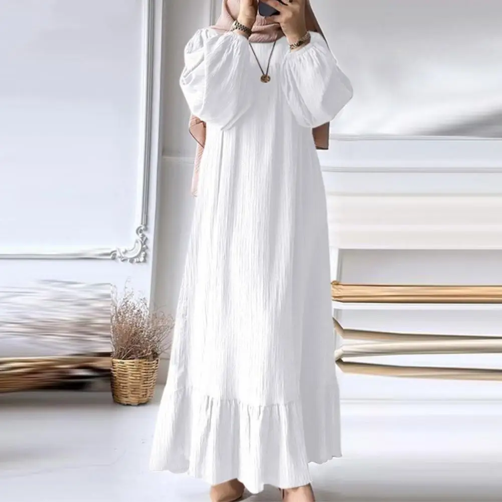 Fashion Long Sleeved Women's Long Dress Solid Color Ruffle Hem Solid Color Dress Natural Waist Cut Layered Ruffle Hem Maxi Dress