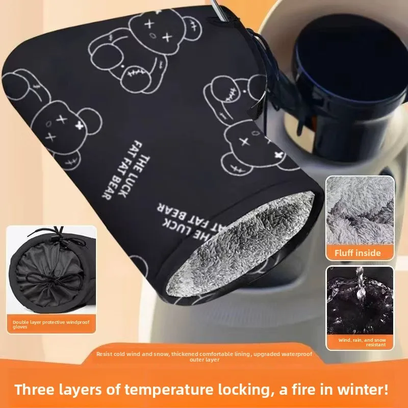 

Winter Motorcycle Handlebar Muffs Warm Waterproof Windproof Fleece Lined for Electric Bike