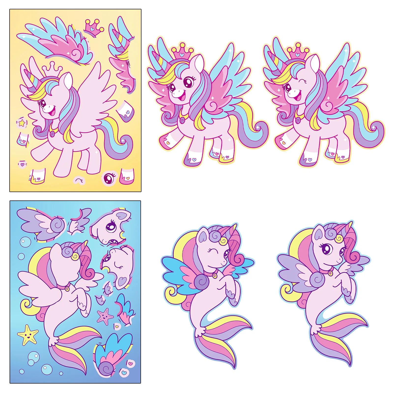 18Sheets Unicorn Sticker DIY Make A Face Stickers Cartoon Kids Gift Flying Unicorn Assembly Stickers Boys Girls Party Gifts