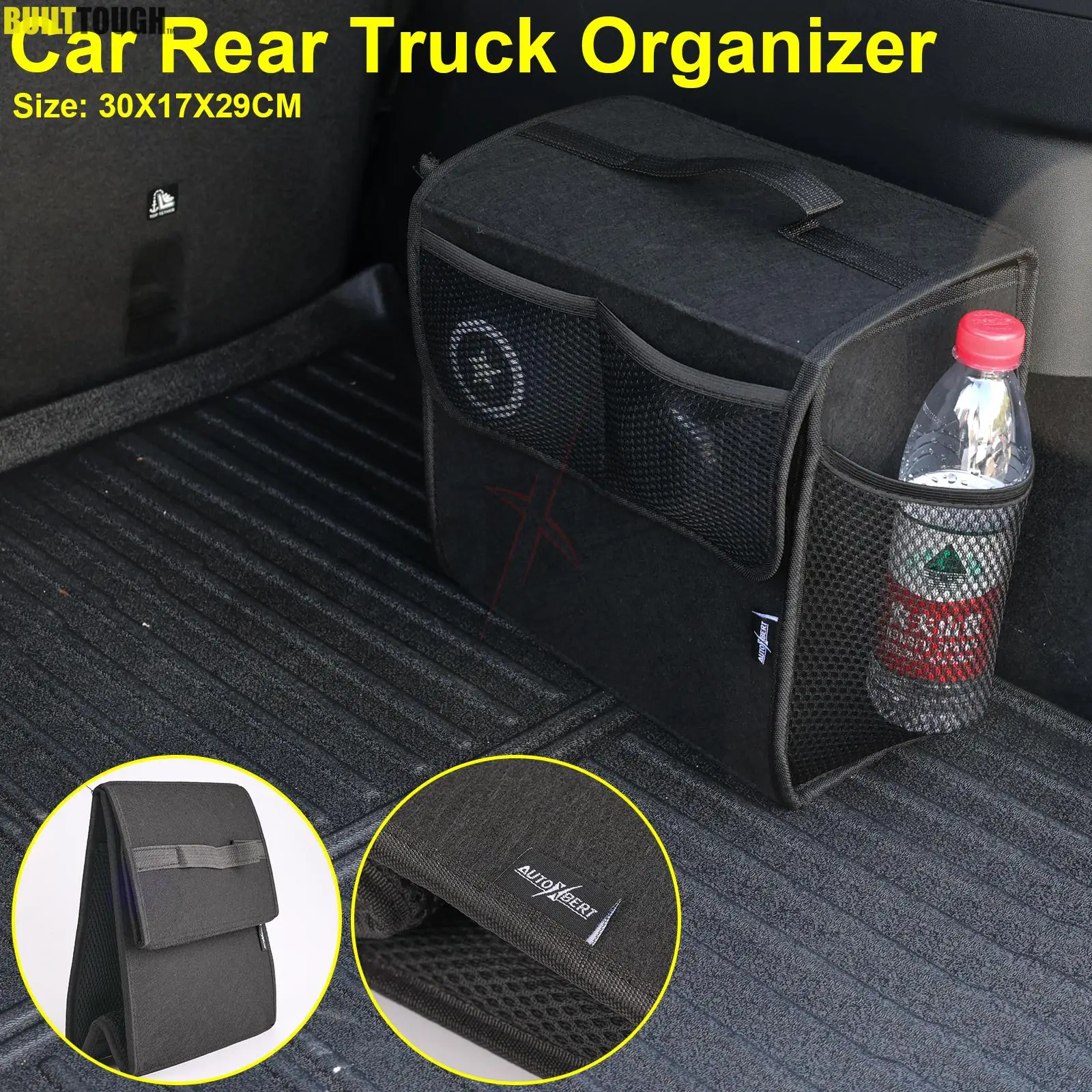 Car Trunk Organizer Felt Boot Organiser Storage Bag Box Portable Handbag Cargo Tool Holder Mesh Net Pocket Collapsible Universal