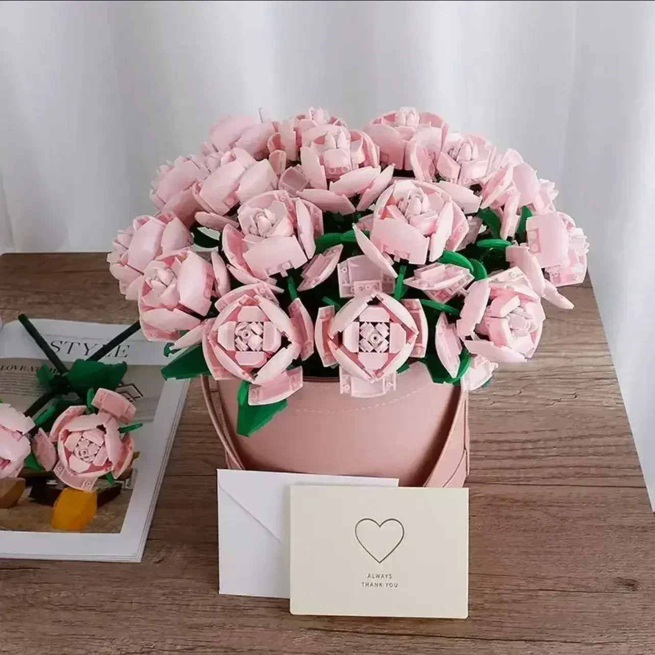 Puzzle Toys Compatible with Roses Graduation Season Gift Building Block Flower Assembly Puzzle Toys Decoration Small Particles