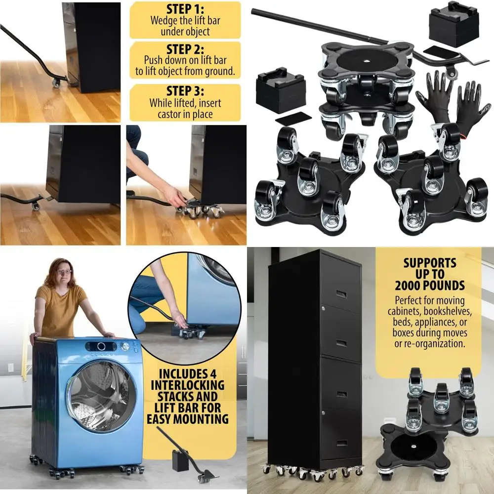 

Набор из 4-х усиленных мебельных роликов, грузоподъемность 2000 фунтов, идеально подходят для крупногабаритной техники, диванов, шкафов и пианино.