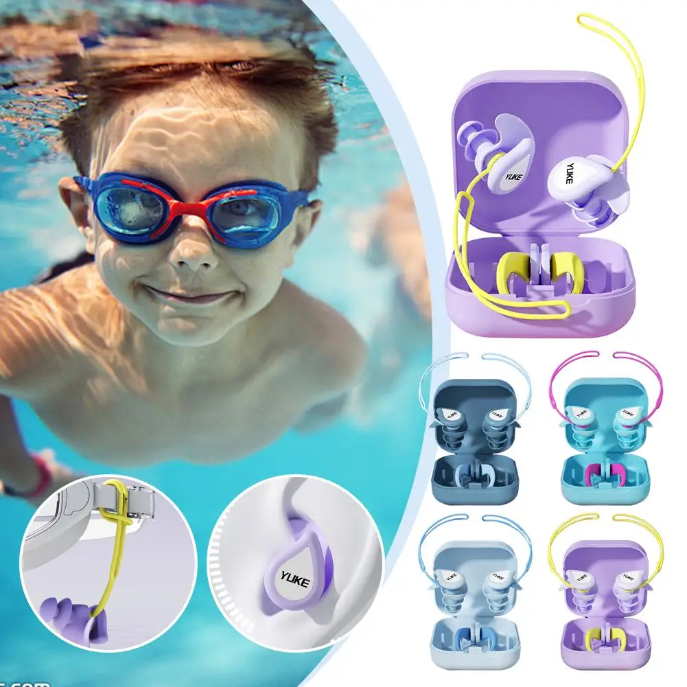 Silicone Ear Plugs Nose Clips With Case Waterproof Reusable Swimming Earplugs Set Prevents Water From Entering Ears And Choking