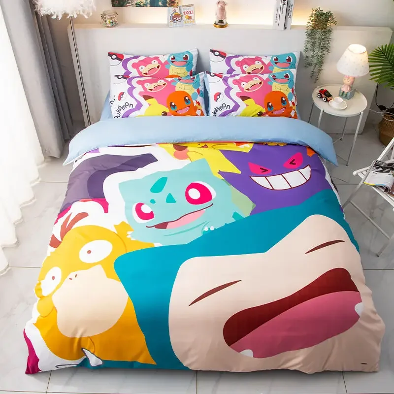 

Cartoon Pokemoned Duvet Cover Set Anime Pikachued Squirtled Eeveed Snorlaxed Pillowcase Quilt Cover Bedding Set Single Twin King