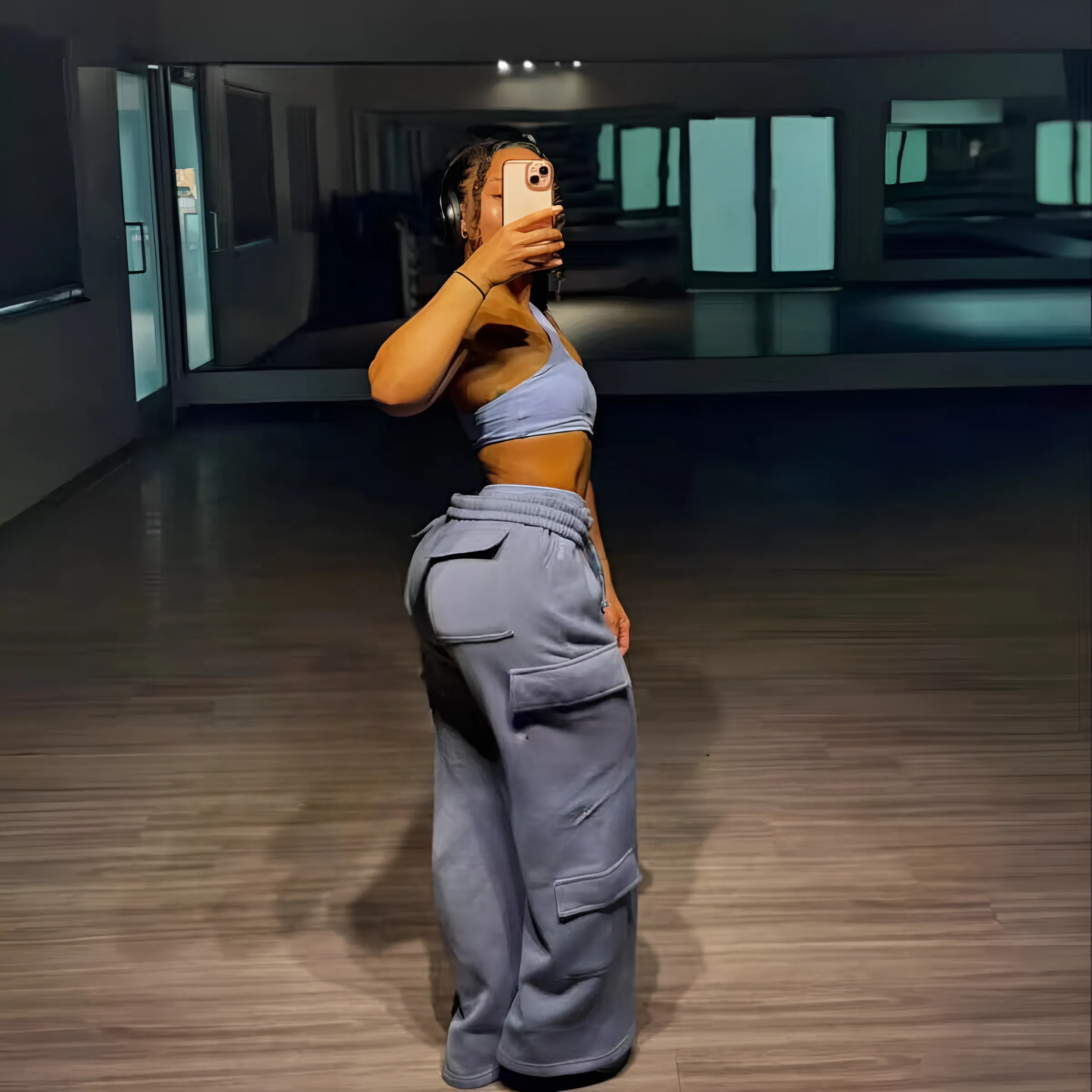 Dneyf DFY Women High Waist Multi‑Pocket Cargo Yoga Sweatpants, Elastic Waistband Wide Leg Casual Fitness Sports Long Trousers