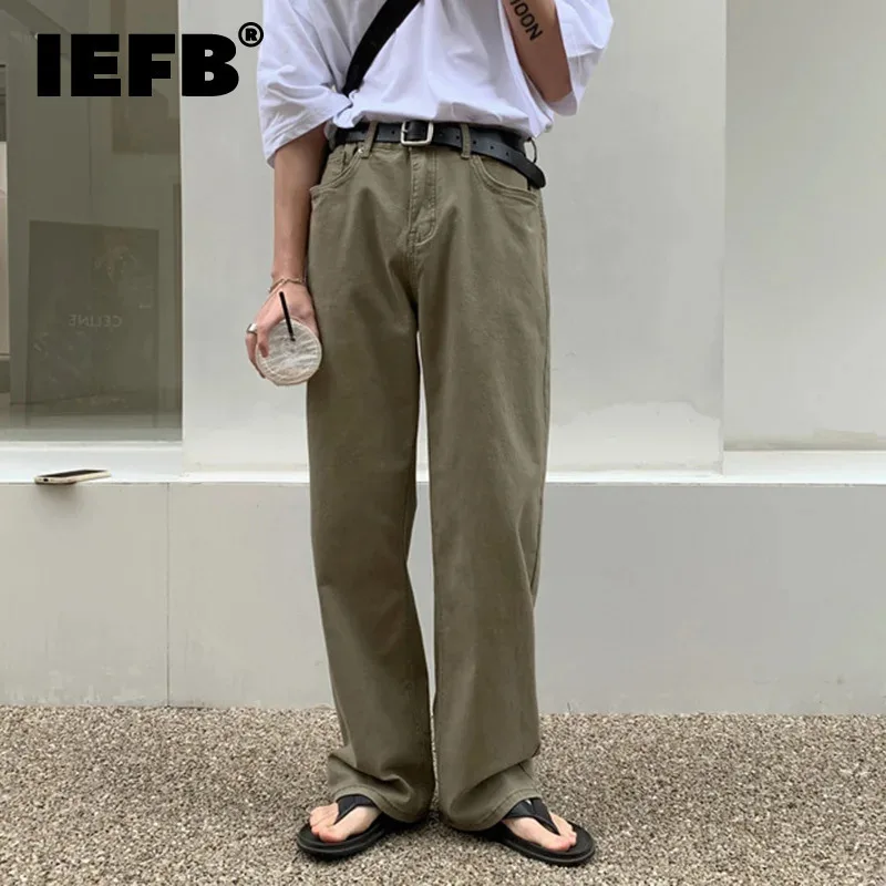 IEFB Simple Men's Casual Pants Korean Style Solid Color Washing Straight Trousers Wide Leg Loose Male Bottom Stylish 2024 9C1266