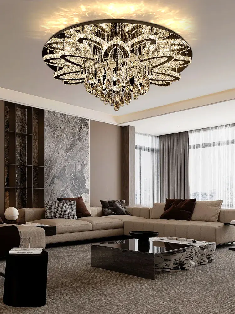 Led Modern Crystal Stainless Steel Round Dimmable Rgb Chandelier Lighting De Techo