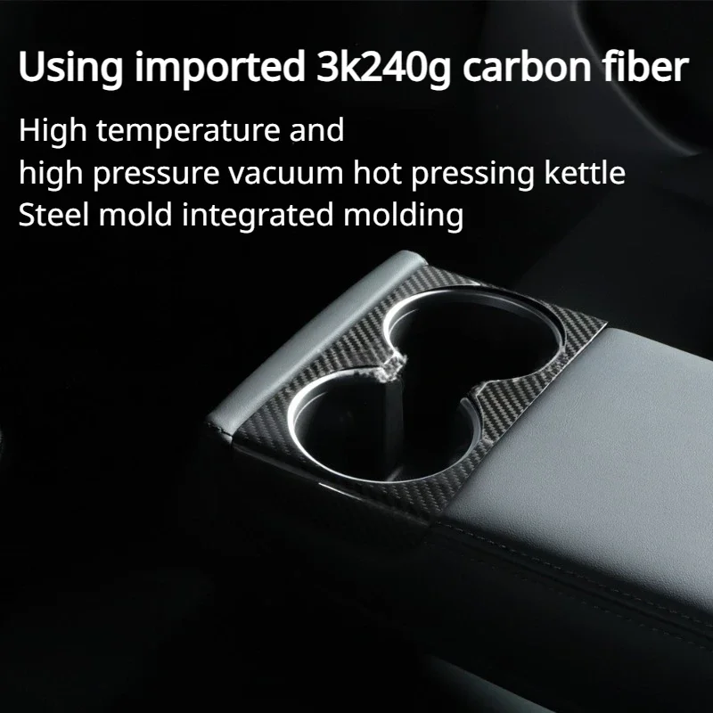 Front Rear Cup Holder Cover for 2024 Tesla New Model 3 Highland 100% Real Carbon Fiber Console Cup Cover Panel Car Accessories