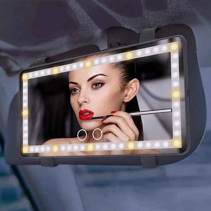 LED Lighted Sun Visor Vanity Mirror LED Rechargeable Vanity Mirror User-Friendly Car Accessories Auto Cosmetic Mirror For Travel