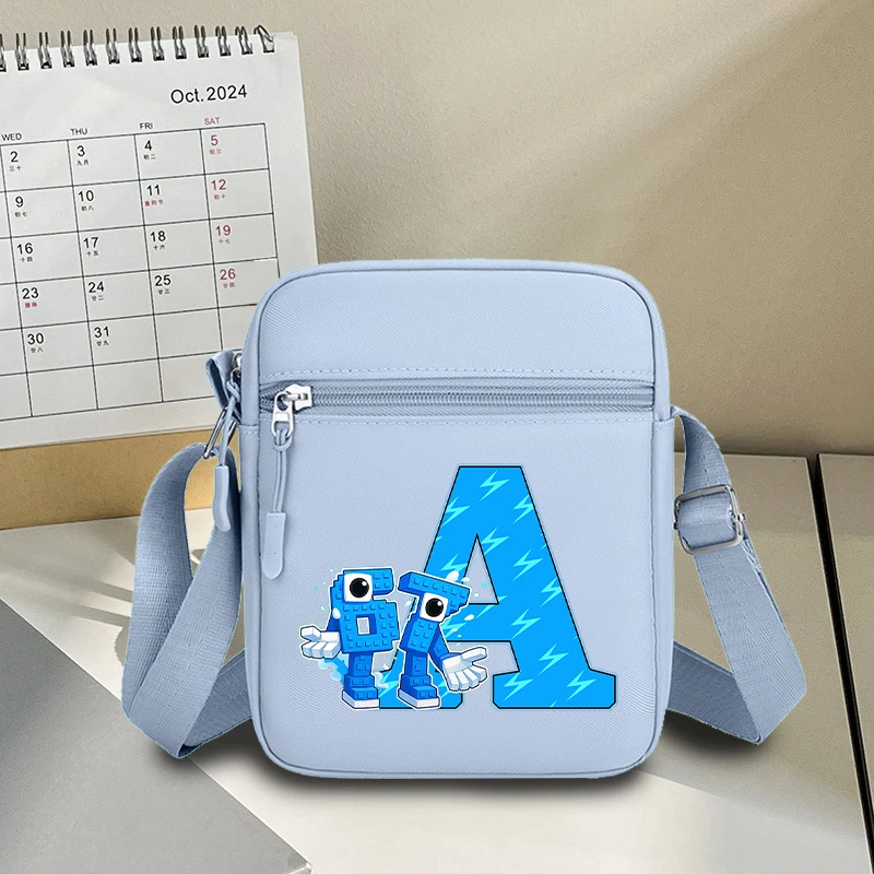Six Seven Steals A BrainRoted Shoulder Bag Fashion Letter A-Z Adjustable Straps Phone Pouch Cute Blue Square Wallet Storage Bags
