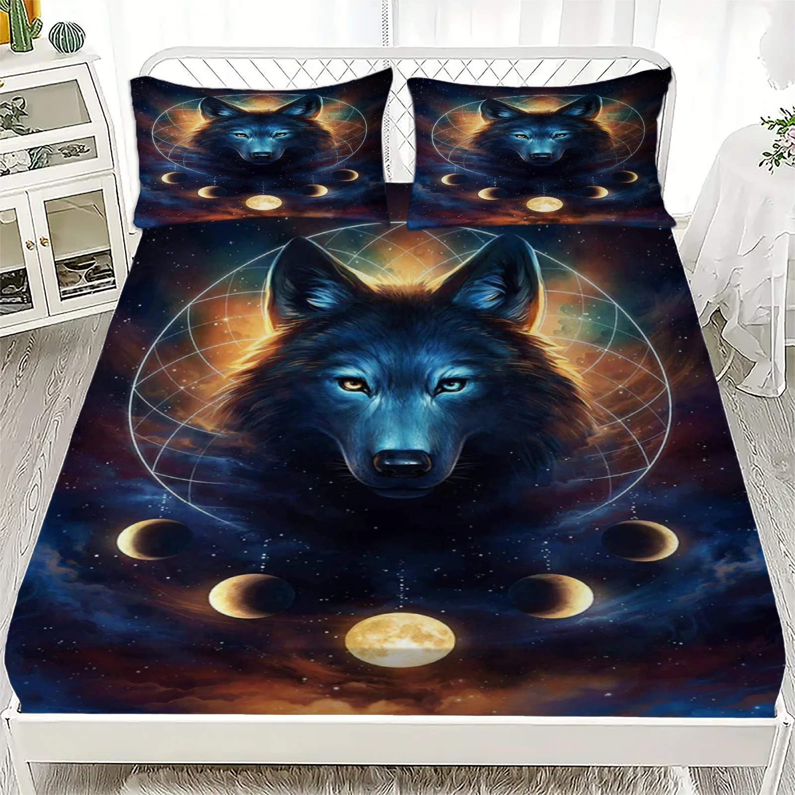 

1pcs Moon Wolf Bohemia Fitted Sheets 3D Printed Kids Bed Sheet No Pillowcases Boys Girls Bedroom Decor