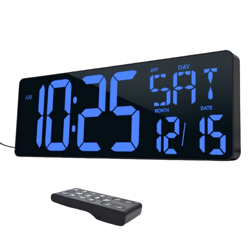 KX4B Modern LED Digital Wall Clock Remote Control Easy Reading Display for Elderly