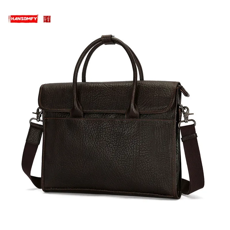 Men's Handbag Genuine Leather Business Briefcase Horizontal Laptop Bag First Layer Cowhide Men's Shoulder Crossbody Bags