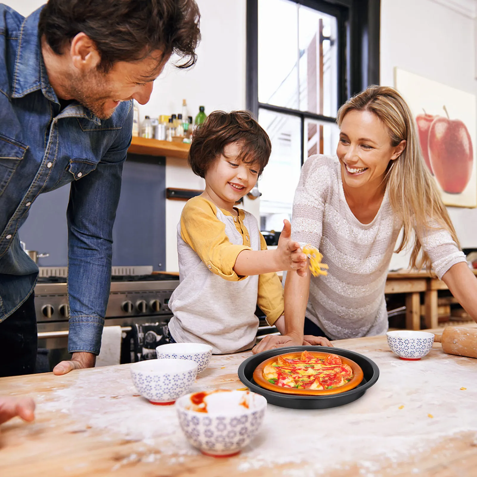 Kitchen Baking Trays - Yuvarlak Yapışmaz Pizza Tavası Karbon Çelik
