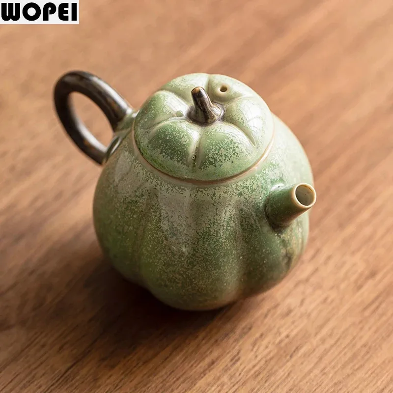 Kiln Changes Green Ceramic Teapot Single Pot Handmade Filtered Teapot Creative Kung Fu Teapot Household Tea Set Tea Infuser