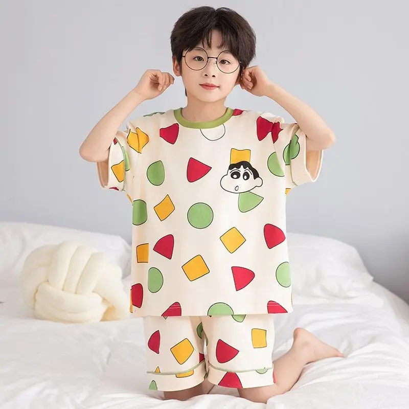 

Crayon Shin-Chan Cartoon Kids Pajamas Set, Boys Short Sleeve Cotton Loungewear, Cute Anime Print Summer Sleepwear for Children