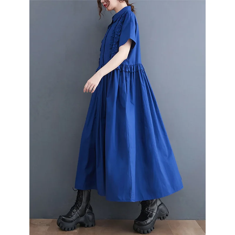 2025 Spring Summer New Patchwork Shirt Dresses For Women Short Sleeve Loose Casual Vintage Long Dress Fashion Elegant Clothing