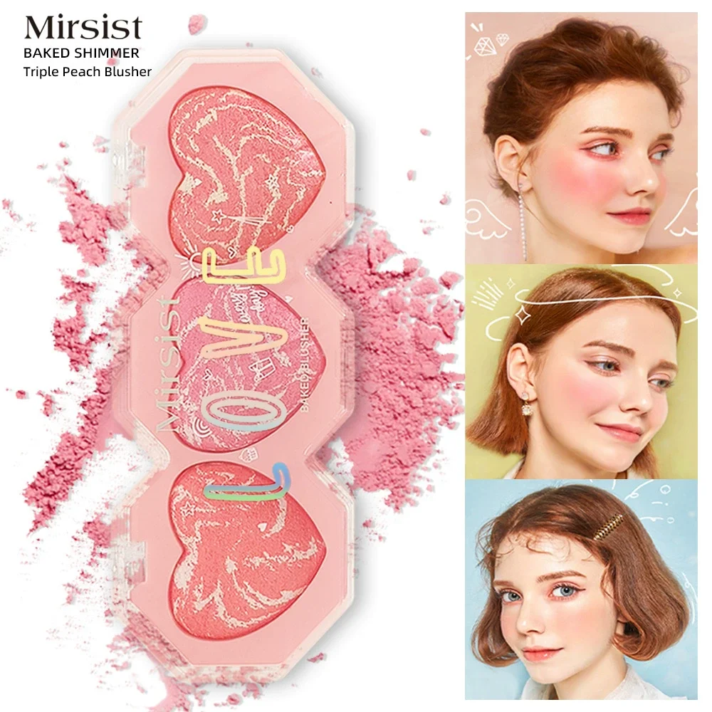 Valentine's Day Mirsist tricolor streaky meat high gloss powder blusher heart-shaped baking and tanning all-in-one makeup plate