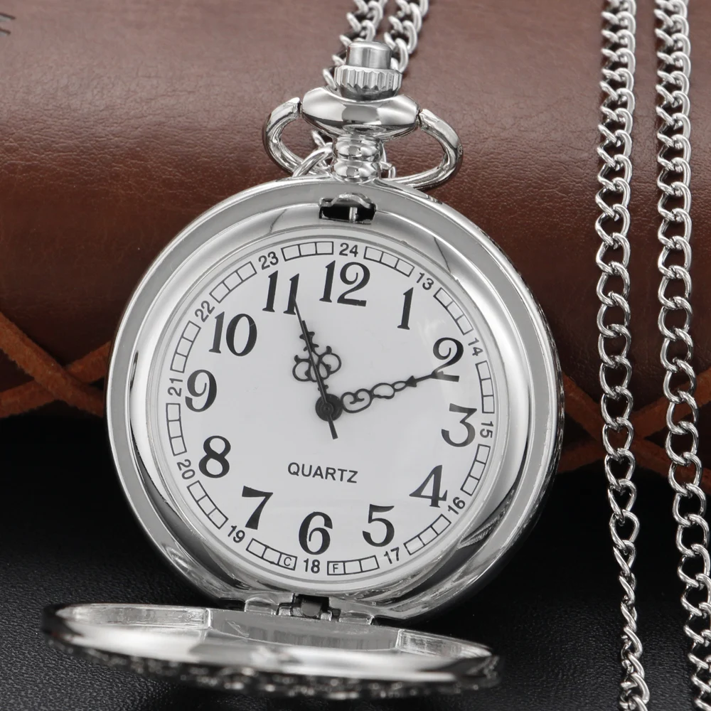 Silver Time Gear Hollow Embossed Pocket Watch Exquisite Dial Necklace Pendant Chain Watch Men\'s and Women\'s Gift Fob Watch