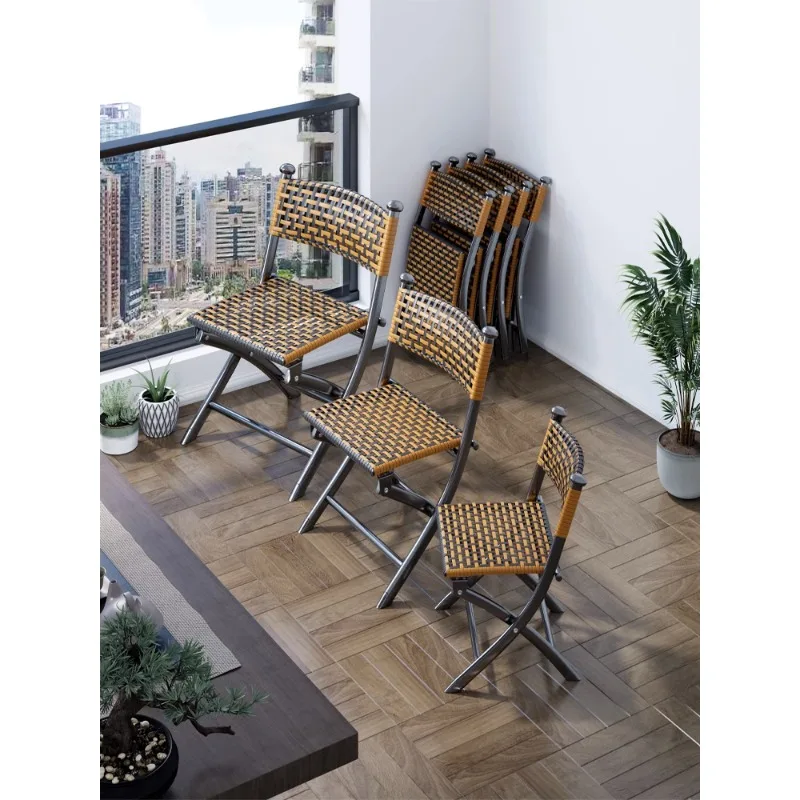 Balcony Folding chair domestic leisure rattan chair plastic rattan plaited backrest small chair single outdoor horse stool dinin