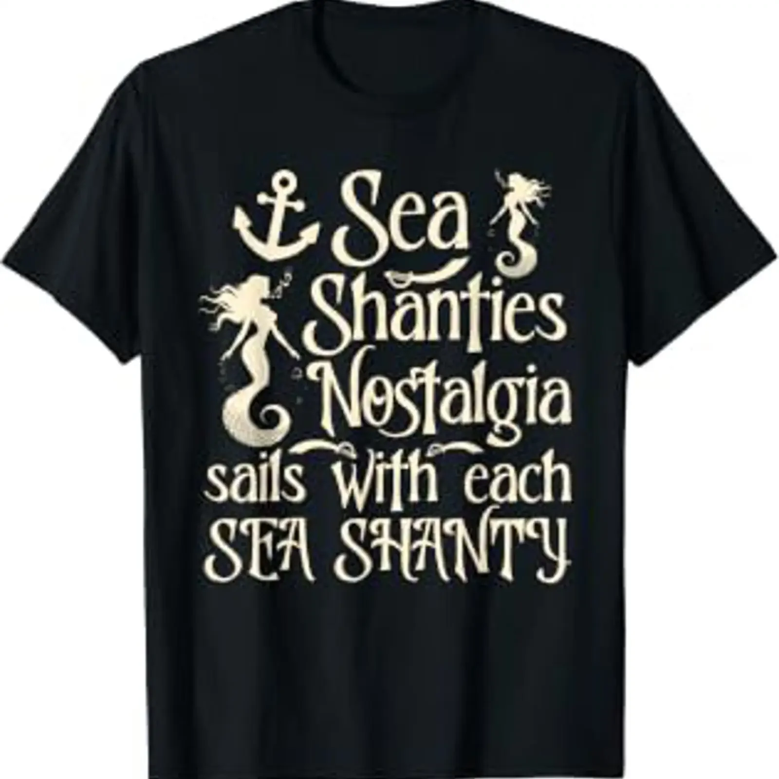 Adventure on the Singing Ship by Sailors Sea Shanty T Shirt black vintage Washed Slightly Unisex Comfortable homme Casual