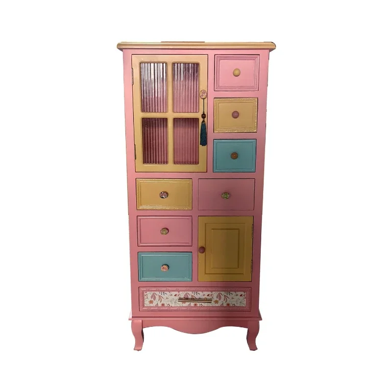 Dopamine Living Room Home Color Chest Creamy Style Bedroom Solid Wood Storage Display Wall Jewelry Storage Cabinet